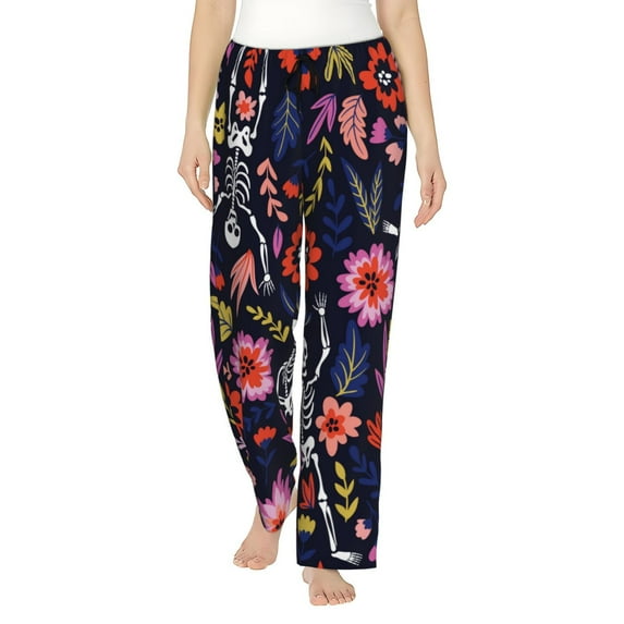 Fotbe Dancing Skeletons Floral Garden Women's Pajama Pants,Sleepwear Pants,Pj Bottoms Drawstring And Pockets-Large