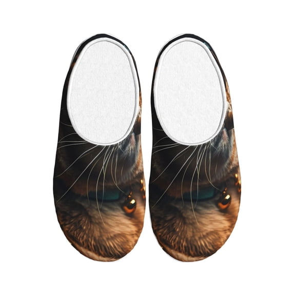 Fotbe Dapper Cat in Sunglasses Pattern Women's Fuzzy Curly Fur Memory Foam Loafer Slippers Indoor Outdoor Slippers Winter Home Shoes-40/41