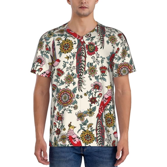 Fotbe Dark Enchanted Flowers And Birds Baseball Jersey Shirt for Men and Women, Casual Short Sleeves Button Down T-Shirt-Medium