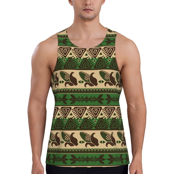 Fotbe Dark Green Vintage Corn Pattern Pattern Men's Quick Dry Workout Tank Top Gym Muscle Tee Fitness Bodybuilding Sleeveless T Shirt Breathable Workout Shirt-XX-Large
