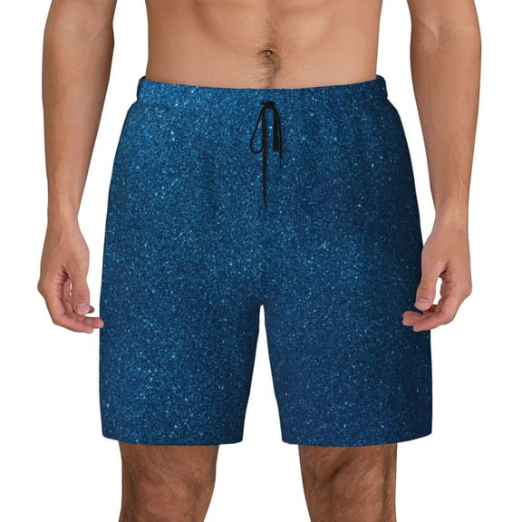 Fotbe Deep Blue Glitter Men’s Swim Trunks Quick Dry Swim Shorts Board Shorts with Mesh Lining-Medium