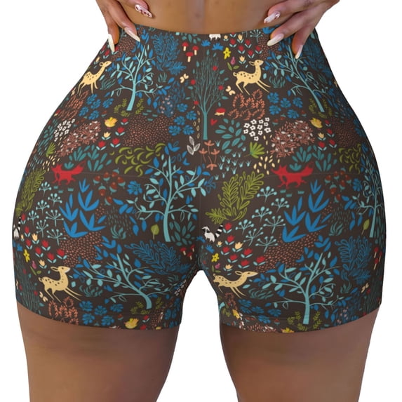 Fotbe Deers In The Forest 1 Seamless Shorts, Womens Workout Shorts High Waist Stretch Booty Short for Gym/Yoga/Running/Biking-Small