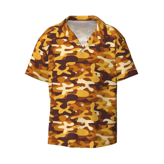 Fotbe Desert Camouflage print Short Sleeve Button Down Shirts for Men Casual Summer Beach Wrinkle Free Shirt-X-Large