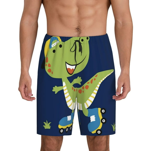 Fotbe Dino Playing Roller Skate Pajama Shorts for Men, Men's Pajama Bottoms, Sleepwear,Short Pajama Pants-4X-Large