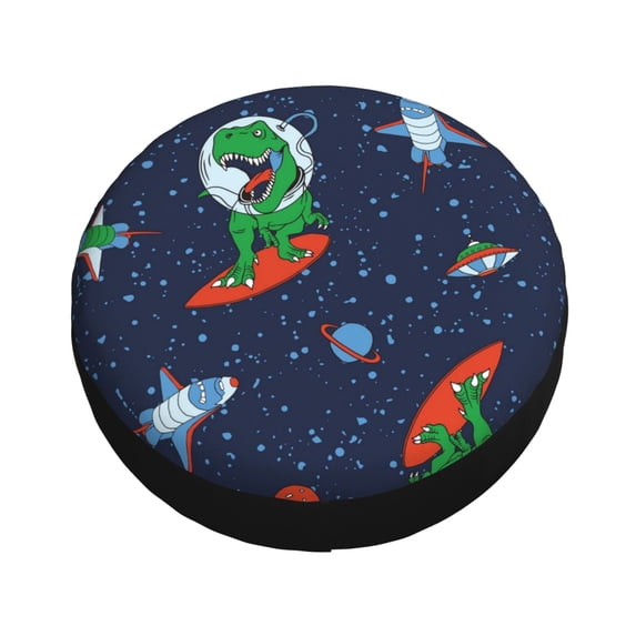 Fotbe Dinosaur Astronaut Space Surfing Spare Tire Cover Thickening Universal Fit for Jeep, Trailer, RV, SUV, Truck, Tough Tire Wheel Soft Cover-15 inch
