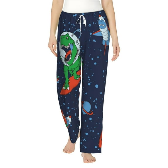 Fotbe Dinosaur Astronaut Space Surfing Women's Pajama Pants,Sleepwear Pants,Pj Bottoms Drawstring And Pockets-Small