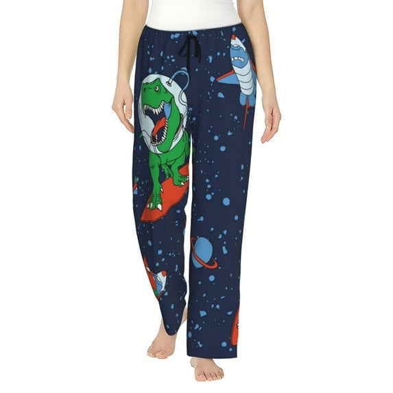 Fotbe Dinosaur Astronaut Space Surfing Women's Pajama Pants,Sleepwear Pants,Pj Bottoms Drawstring And Pockets-XX-Large