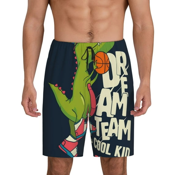 Fotbe Dinosaur Basketball Player Pajama Shorts for Men, Men's Pajama Bottoms, Sleepwear,Short Pajama Pants-XX-Large