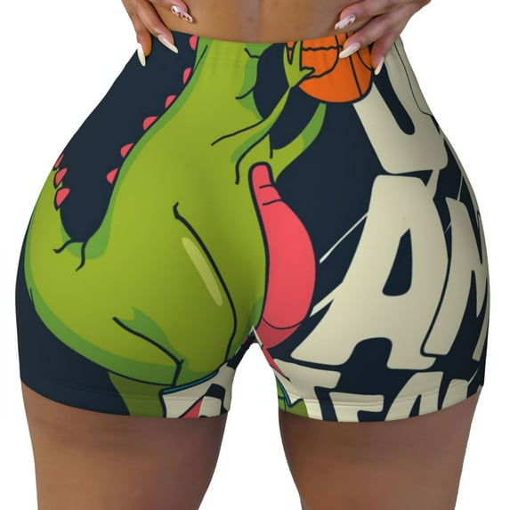 Fotbe Dinosaur Basketball Player Seamless Shorts, Womens Workout Shorts High Waist Stretch Booty Short for Gym/Yoga/Running/Biking-