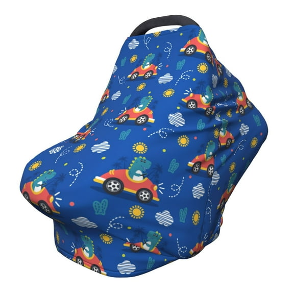 Fotbe Dinosaur Driving Pattern Car Seat Covers for Babies, Nursing Breastfeeding Cover Carseat Canopy, Soft Stretchy Carrier Cover