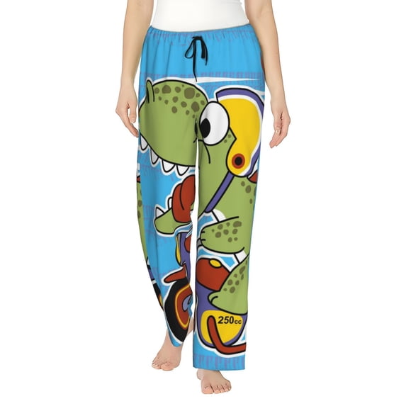 Fotbe Dinosaur Riding a Motorcycle Women's Pajama Pants,Sleepwear Pants,Pj Bottoms Drawstring And Pockets-Medium