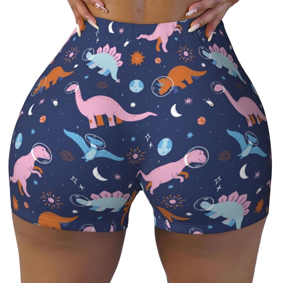 Fotbe Dinosaur Seamless Shorts, Womens Workout Shorts High Waist Stretch Booty Short for Gym/Yoga/Running/Biking-Small