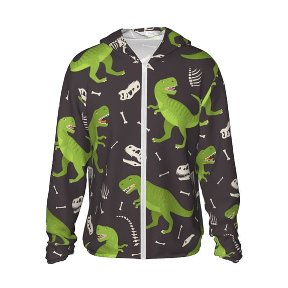 Fotbe Dinosaur Skeleton Men's Women's UPF 50+ Sun Protection Jacket Hooded Cooling Shirt with Pockets Hiking Outdoor Performance-XX-Large
