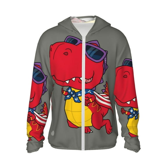 Fotbe Dinosaur Super Hero Cartoon Men's Women's UPF 50  Sun Protection Jacket Hooded Cooling Shirt with Pockets Hiking Outdoor Performance-Small
