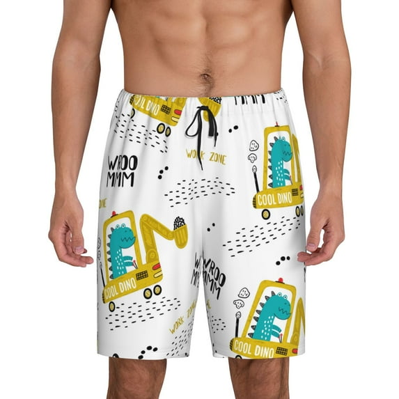 Fotbe Dinosaur on Excavator Pajama Shorts for Men, Men's Pajama Bottoms, Sleepwear,Short Pajama Pants-Small