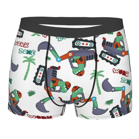 Fotbe Dinosaur on Excavator2 Men’s Total Support Pouch Boxer Briefs, X-Temp Cooling, Moisture-Wicking Underwear, Regular, Long-leg and Trunk-Medium