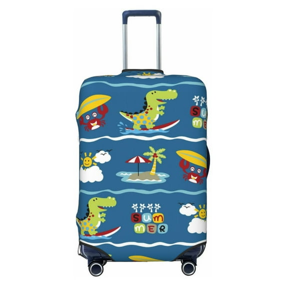 Fotbe Dinosaur on the Beach Vacation Luggage Cover Protector,Suitcase Protector,Scratch and Dirt Resistant,Fits 18-32 Inch Luggage-Small