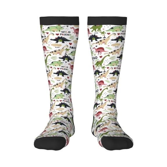 Fotbe Dinosaur print Women's Men's Novelty Crew Socks Cotton Socks Knee High Socks for Walking,Running,Nurses,Pregnancy