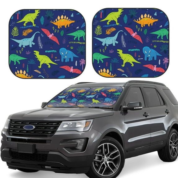 Fotbe Dinosaurs Adventure With Palms And Tropical Leaves 2-Piece Car Windshield Sun Shade | Sun Blocker for Car Windshield | Foldable Automotive Interior Accessories for Sun Protection-Medium