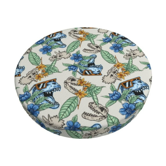 Fotbe Dinosaurs And Leaves Stool Covers Round,Waterproof Round Bar Stool Covers Bar Chair Covers Washable Stool Cushion Slipcover for 12-14 Inch Chair-12 inch