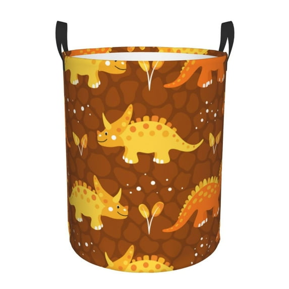 Fotbe Dinosaurs and Leaves Laundry Basket with Handles, Waterproof Large Laundry Hamper, Wash Bag for Corner Dorm, Rolling Laundry Basket with Handles-Small