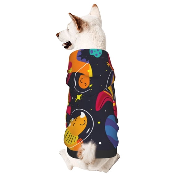 Fotbe Dinosaurs in Space Print Small Dog Sweater Hoodies Pet Grey Hooded Soft Fleece Sweatshirts with Pocket Fall Winter Puppy Cat Sweaters Warm Clothes-Medium