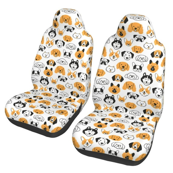 Fotbe Dog Faces Pattern Automotive Seat Covers for Cars Trucks and SUVs – Car Seat Covers for Front Seats,Protective Seat Covers,Vehicle Seat Covers, Set of 2