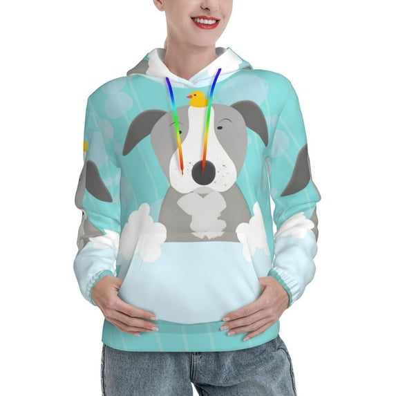 Fotbe Dog In Bathtub Pattern Womens Long Sleeve Hoodie, Pullover Hooded Sweatshirt, Kangaroo Pocket Hoodie with Eye-catching Drawstrings-Small