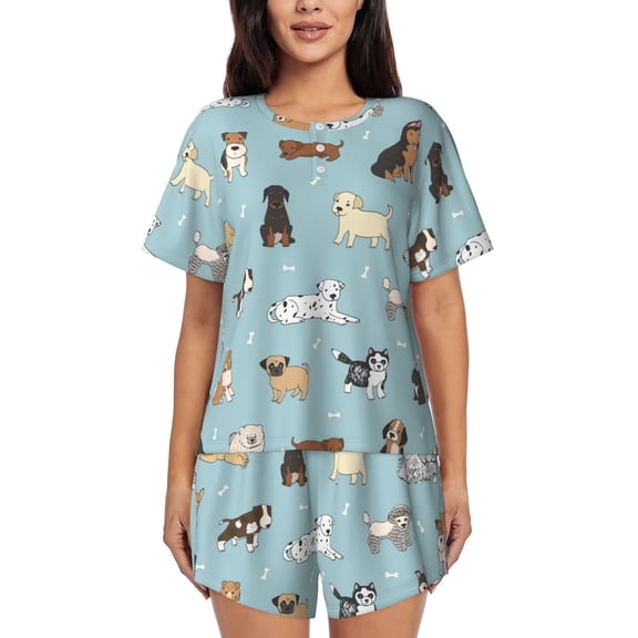 Fotbe Dog Pets Print Pajama Set for Women 2 Piece Loungewear Short Sleeve Tops and Shorts Set Soft Sleepwear-Medium