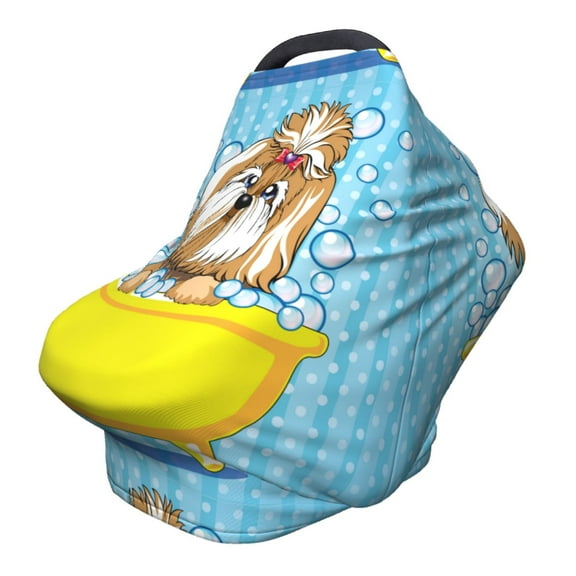 Fotbe Dog Takes a Bath in the Bathtub Pattern Car Seat Covers for Babies, Nursing Breastfeeding Cover Carseat Canopy, Soft Stretchy Carrier Cover