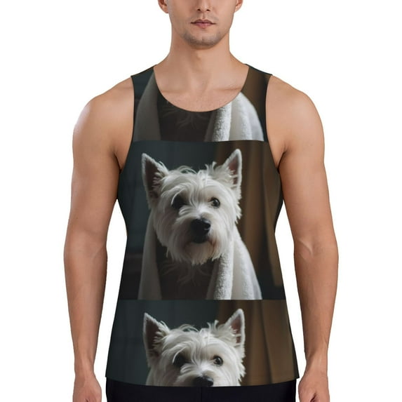 Fotbe Dog Wrapped in Towel 1 Pattern Men's Quick Dry Workout Tank Top Gym Muscle Tee Fitness Bodybuilding Sleeveless T Shirt Breathable Workout Shirt-X-Large