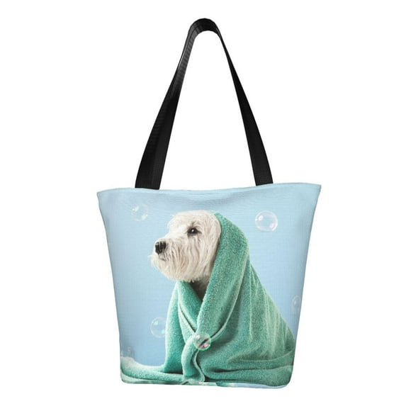 Fotbe Dog Wrapped in Towel Pattern Beach Tote,Shoulder Handbag,Spacious Tote Bag,Lightweight Travel Bag,Versatile Shopping Bag