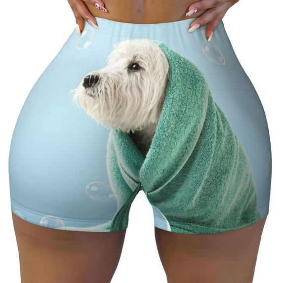 Fotbe Dog Wrapped in Towel Seamless Shorts, Womens Workout Shorts High Waist Stretch Booty Short for Gym/Yoga/Running/Biking-X-Large
