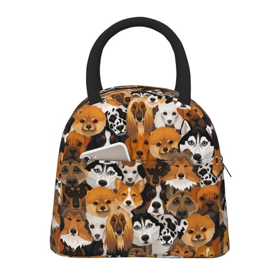 Fotbe Dogs Different Breeds Pattern Lunch Bag, Insulated Lunch Box, Small Leakproof Cooler Food Lunch Containers Reusable High Capacity Lunch Tote Bags for Work, Travel, Outdoor