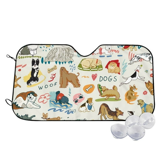 Fotbe Dogs Funny Pets Car Windshield Sunshade | Sun Visor Protector Front Window Shade, Keeps Out UV Rays, Keeps Your Vehicle Cool-