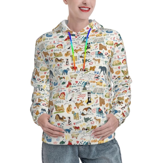 Fotbe Dogs Funny Pets Pattern Womens Long Sleeve Hoodie, Pullover Hooded Sweatshirt, Kangaroo Pocket Hoodie with Eye-catching Drawstrings-X-Large