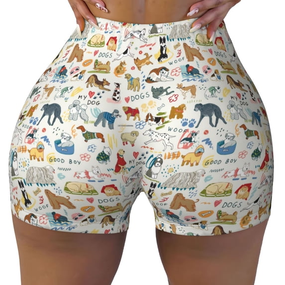 Fotbe Dogs Funny Pets Seamless Shorts, Womens Workout Shorts High Waist Stretch Booty Short for Gym/Yoga/Running/Biking-Medium