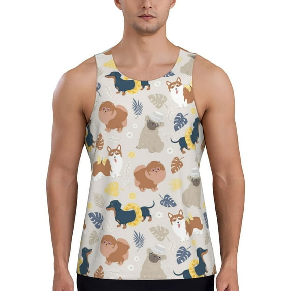Fotbe Dogs Pattern Men's Quick Dry Workout Tank Top Gym Muscle Tee Fitness Bodybuilding Sleeveless T Shirt Breathable Workout Shirt-Small