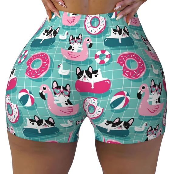 Fotbe Dogs With Swimming Seamless Shorts, Womens Workout Shorts High Waist Stretch Booty Short for Gym/Yoga/Running/Biking-X-Large