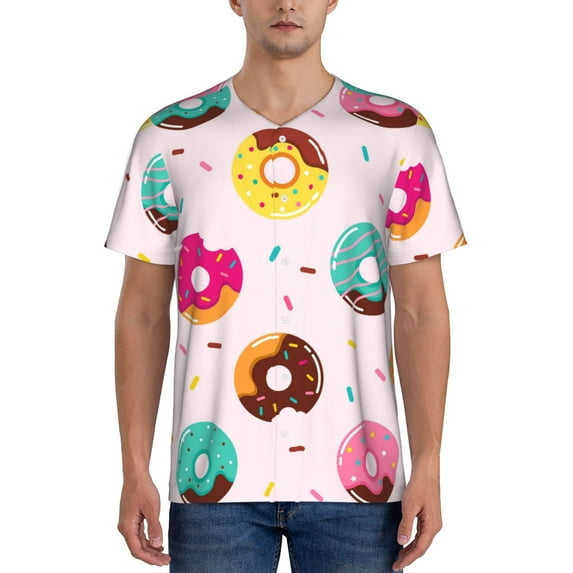 Fotbe Donut Baseball Jersey Shirt for Men and Women, Casual Short Sleeves Button Down T-Shirt-Medium
