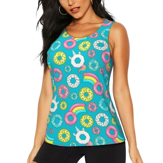Fotbe Donut Womens Loose Fit Casual Flowy Slim-Fit Tank Tops Athletic Round Neck Trendy Sleeveless Summer Tops for Gym and Yoga-Large
