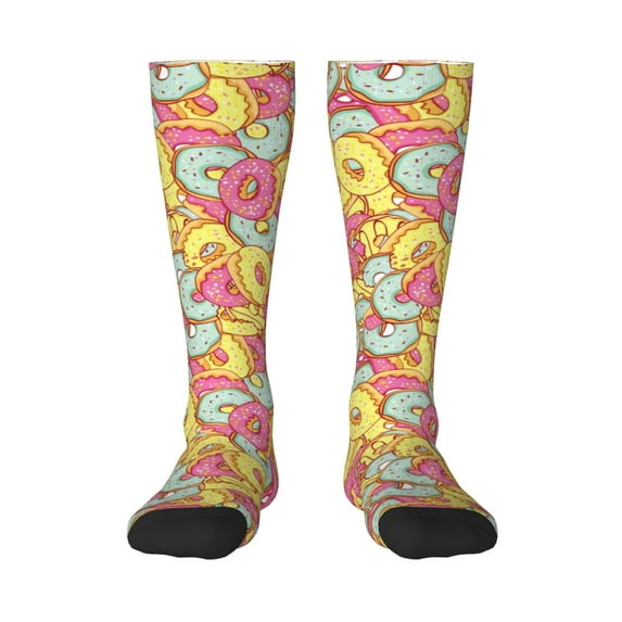 Fotbe Donut and Blue print Women's Men's Novelty Crew Socks Cotton Socks Knee High Socks for Walking,Running,Nurses,Pregnancy