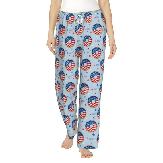 Fotbe Donut with the USA Fag Women's Pajama Pants,Sleepwear Pants,Pj Bottoms Drawstring And Pockets-XX-Large