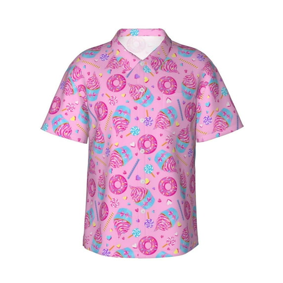 Fotbe Donuts Hawaiian Shirt for Men Unisex Summer Beach Casual Short Sleeve Cotton Linen Button Down Shirts-X-Large