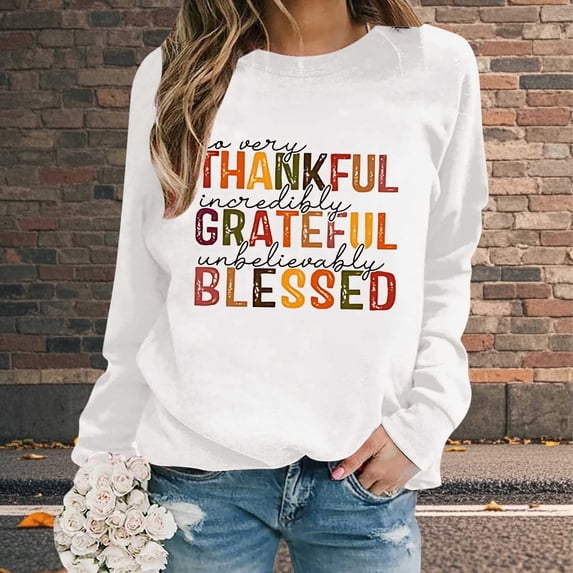 Thanksgiving Oversize Women Long Sleeve Crewneck Sweatshirts Letter Printed Lightweight Loose Sweatshirts Blouse Top Mens Long Sleeve Shirt Zip Hoodie Pocket Women Knit Sweater Pants Set Front Zip