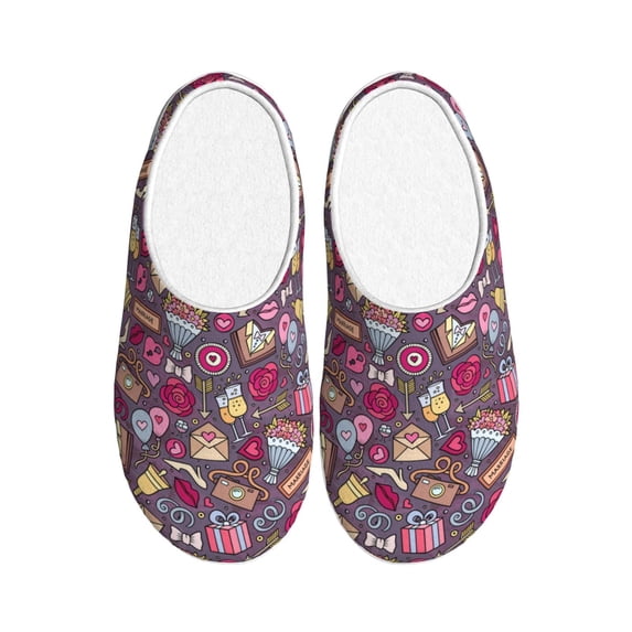 Fotbe Doodles Wedding Pattern Women's Fuzzy Curly Fur Memory Foam Loafer Slippers Indoor Outdoor Slippers Winter Home Shoes-46/47
