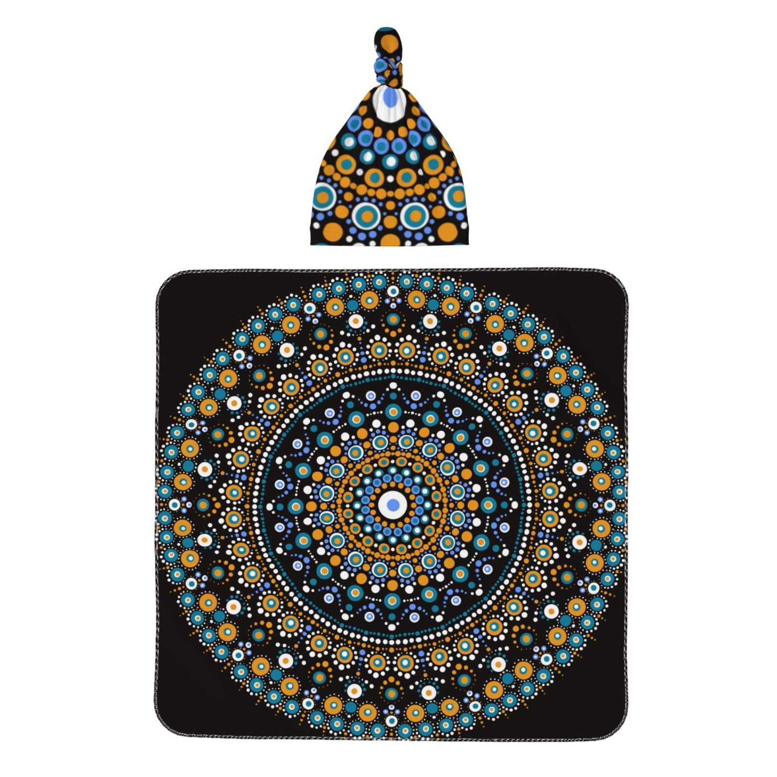 Fotbe Dot Mandala Printed Baby Swaddle Blanket and Headband Set