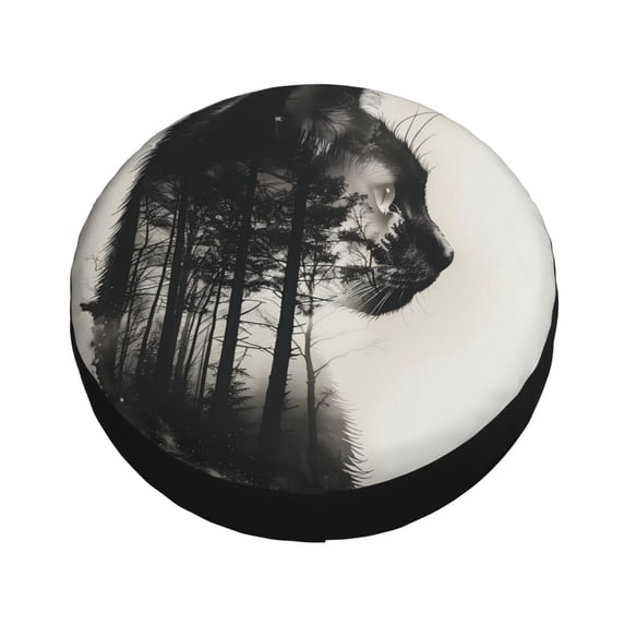 Fotbe Double Exposure Cat Forest Spare Tire Cover Thickening Universal Fit for Jeep, Trailer, RV, SUV, Truck, Tough Tire Wheel Soft Cover-16 inch