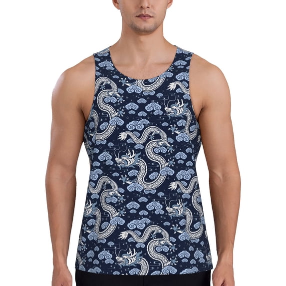Fotbe Dragon Pattern Men's Quick Dry Workout Tank Top Gym Muscle Tee Fitness Bodybuilding Sleeveless T Shirt Breathable Workout Shirt-Medium