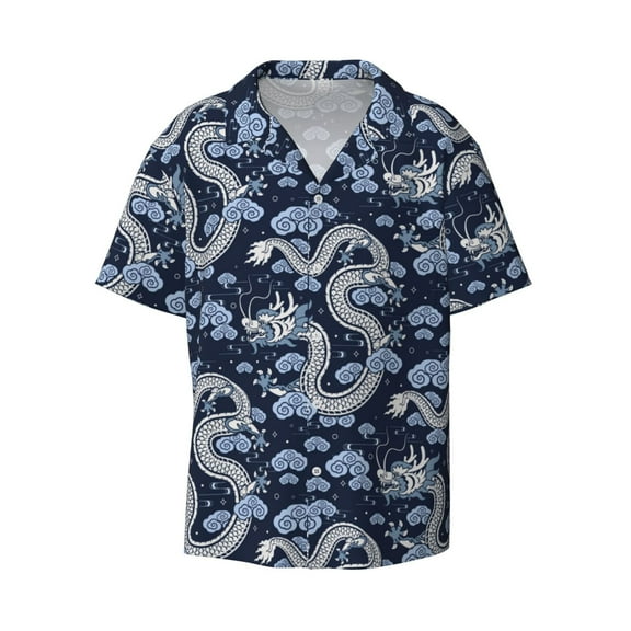 Fotbe Dragon print Short Sleeve Button Down Shirts for Men Casual Summer Beach Wrinkle Free Shirt-X-Large